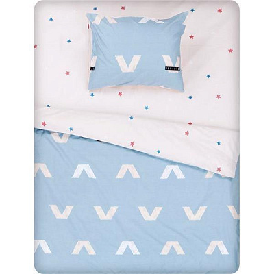 Комплект постільної білизни Stars on beige 1,5 блакитний із білим