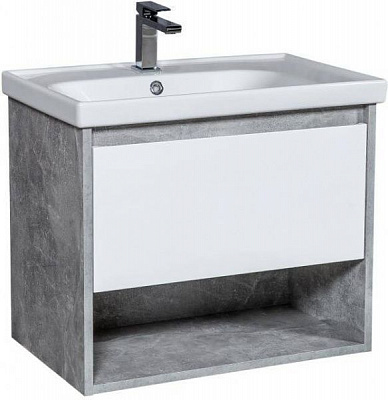 Тумба подвесная ScandiSPA Edda (бетон) с умывальником Frame 70 см