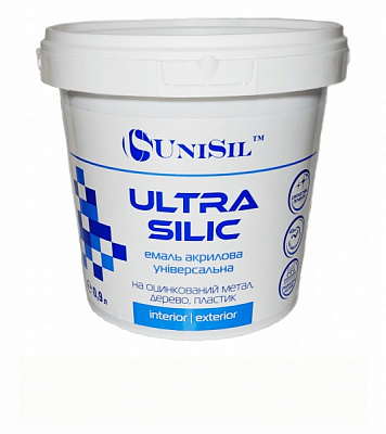 Антикорозийная акриловая эмаль UniSil Ultra Silic белый шелковистый глянец 0,9л