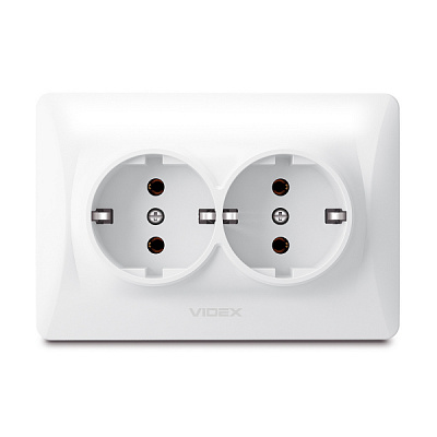 Розетка двойная с заземлением Videx Binera IP20 белый VF-BNSK2G-W