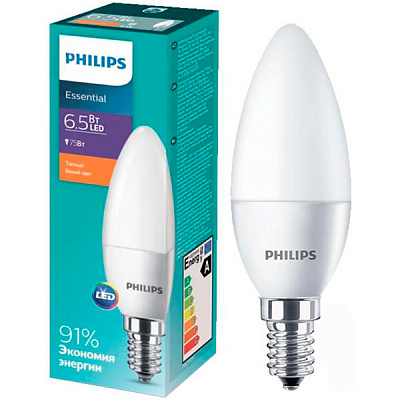 Лампа светодиодная Philips ESS 6.5 Вт B35 матовая E14 220 В 2700 К 