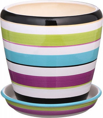 Горшок керамический Ориана-Запорожкерамика Грация №3 полоса цветной круглый 2,3л разноцветный (056-3-081) 