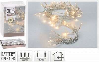 Электрогирлянда тепло-белый встроенный светодиод (LED) 30 ламп 3 м