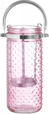 Свічник скляний 10x10x23,5 см з підставкою рожевий