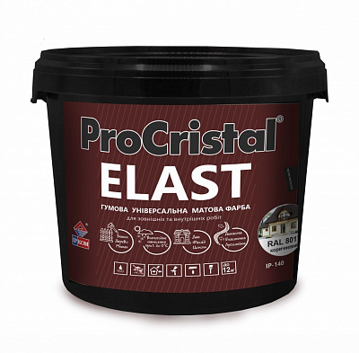 Краска резиновая акриловая ProCristal Elast IP-140 мат графитовый серый (RAL 7024) 12кг