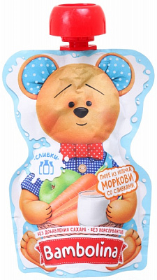 Пюре Bambolina из яблок и моркови со сливками 90 г 