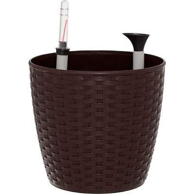 Горшок пластиковый Алеана Ротанг круглый 4,1л коричневый 