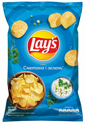 Чипси Lays Картопляні зі смаком сметани і зелені 120 г