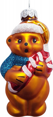 Елочная игрушка Юріта Медведь с конфетой золото 1012М 11 см 