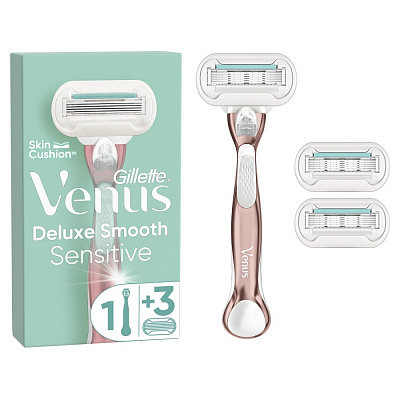 Станок для бритья Gillette Venus Extra Smooth Sensitive RoseGold с 3 сменными картриджами 1 шт.