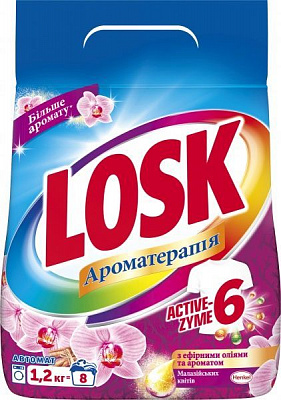 Стиральный порошок для машинной и ручной стирки Losk аромат Малайзийских цветов 8 циклов стирки 1,2 кг