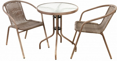 Комплект меблів зі штучного ротангу Рита стіл 60х70 см + 2 крісла 58х53х73 см бежевий