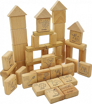 Конструктор дерев'яний ArinWOOD Абетка-арифметика, геофігури, циліндри E355