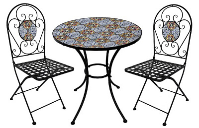 Комплект металлической мебели Indigo Капри с покрытием мозаика стол D60 и 2 кресла 38x37x95 см разноцветный.