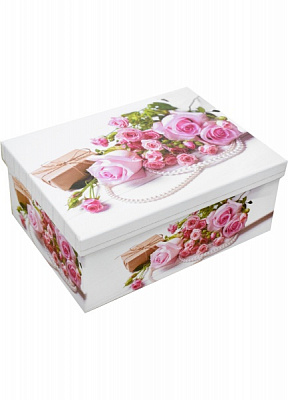 Коробка подарункова прямокутна біла з рож.розами 111014982 21х15 см