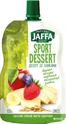 Смузі Jaffa Sport Dessert з бананів, яблук, чорниці та полуниці перетертих зі злаками 120 г