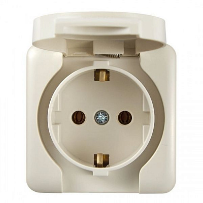 Розетка с заземлением Lezard Viola без шторок с крышкой кремовый 751-0300-123В