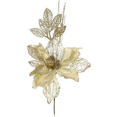 Прикраса новорічна Пуансетія EYF16-8094 золотиста 40 см