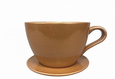 Горщик керамічний Чашка з підставкою круглий 1 л гірчичний