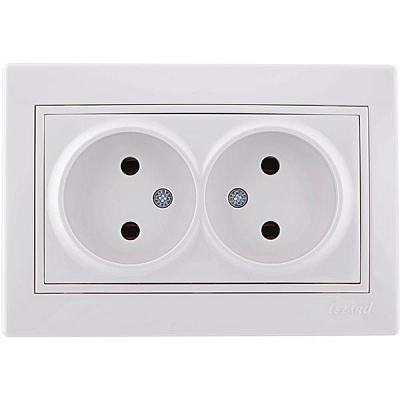 Розетка двойная без заземления Lezard Mira 16 А 250 В без шторок белый