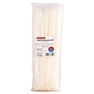 Стяжка кабельна CarLife білий, уп. 100 шт. 4,8х300мм