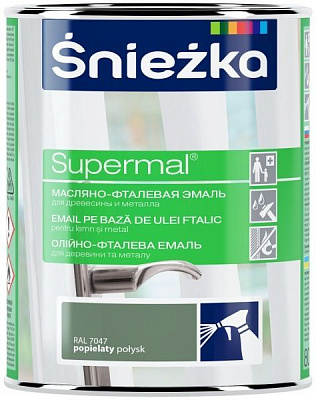 Эмаль Sniezka масляно-фталевая Supermal пепельный глянец 0,8л