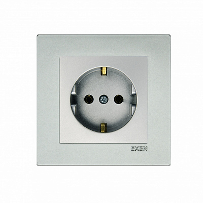 Механізм розетки побутова із заземленням EXEN Karell IP20 срібло 290-001003-237
