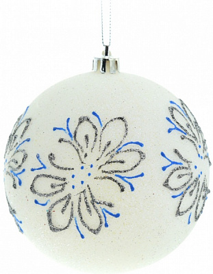 Куля новорічна Квіти 100 мм білий 5547