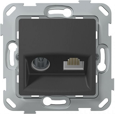 Розетка TV+RJ45 кінцева подвійна Plank Electrotechnic Classic/Nordic антрацит PLK0911241