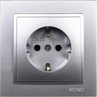 Розетка із заземленням Mono Despina без шторок без кришки сріблястий 102-212121-117