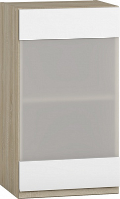 Шафа верхня з вітриною МС Джетта 40х72х31,7 см, білий діамант/дуб сонома Грейд