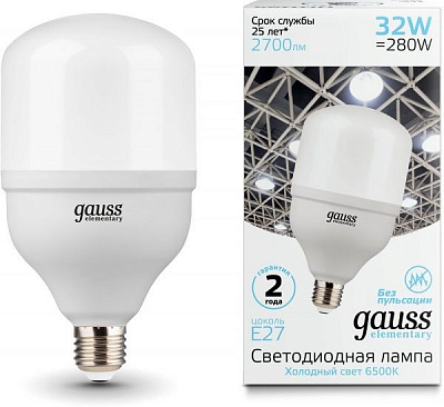 Лампа світлодіодна Gauss Elementary 32 Вт T100 матова E27 220 В 6500 К
