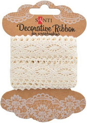 Лента кружевная лента бежевая, 25мм, 2м. 741338 