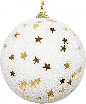 Шар пенопластовый Звездочки 10 см белый с золотым