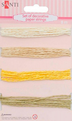 Декоративний елемент шнурів паперових декоративних, 4 кол., 8м/уп, бежевий 1 комплектів 4 шт. Santi