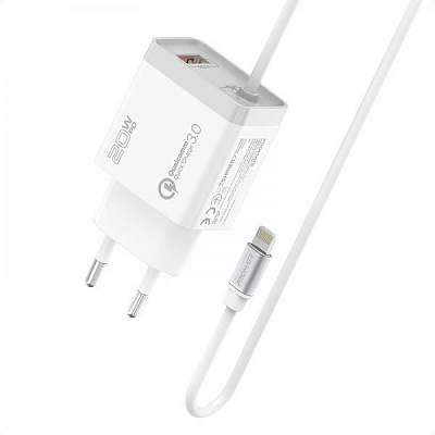 Зарядное устройство Promate iCharge-PDQC3 20Вт PD Lightning connector+USB QC3.0 White (icharge-pdqc3.white)