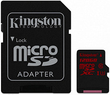 Карта памяти Kingston microSDXC C10 UHS-I U3 R90/W80MB/s 4K + SD адаптер 128GB (SDCA3/128GB)