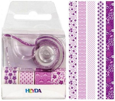 Набор клейкой ленты бумажной Розовые оттенки с диспенсером. 12 ммх3 м 203584587 5 шт. Heyda