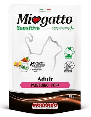 Консерва Morando MioGatto Sensitive монопротеїнова беззернова для котів (прошутто) 85 г