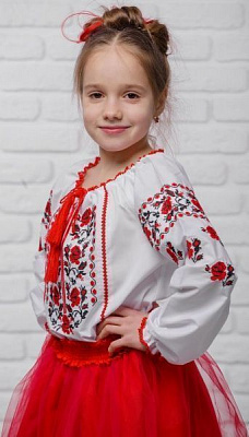 Вышиванка для девочек Сварга Розочка р.104-110 красно-черный 