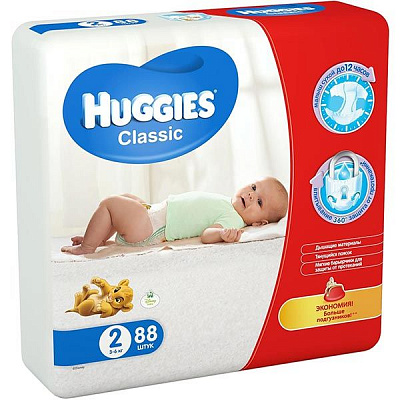 Подгузники Huggies Classic 2 3-6 кг 88 шт