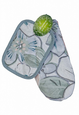 Прихватка-варежка Lune цветы 45x35 см белый с принтом/серый с розовым Прованс 