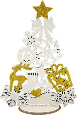 Украшение новогоднее Елочка с оленем и подарками 31 см желтый 1220299