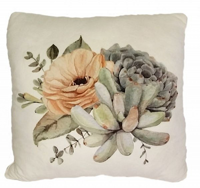 Подушка декоративна Сукуленти 45x45 см молочний із принтом Анна