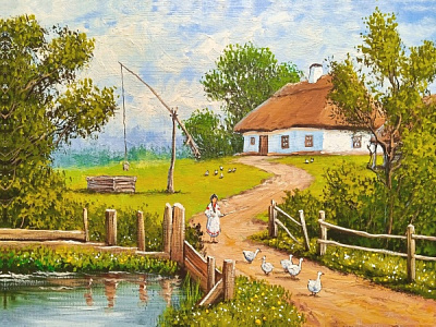 Репродукция Украинское село. Колодец 60x80 см Арт Фемелі 