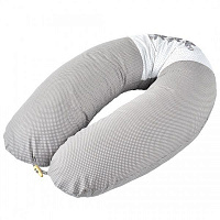 Подушка для кормления 35х200 см с вышивкой и пуговкой серая IDEIA