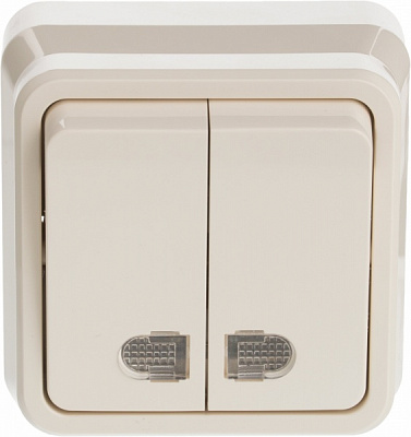 Выключатель двухклавишный Gunsan Misya с подсветкой кремовый MS0512104