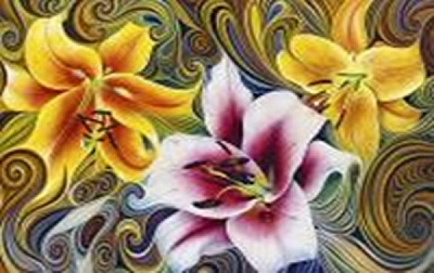 Набір для творчості зі стразами з багетом Золотаві лілеї 40x50 см 188112 Діамантові ручки