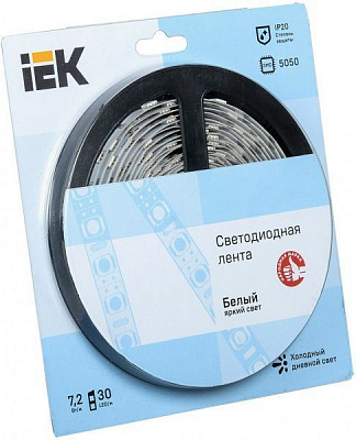 Лента светодиодная IEK LSR-5050W30 7.2 Вт IP20 12 В холодный 