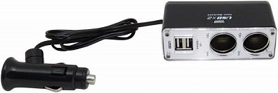 Разветвитель автомобильный EMT 1х2+2USB блистер без заземления черный 6-0349 